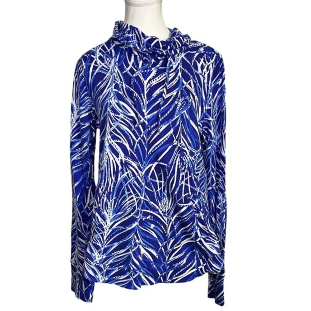 Lilly Pulitzer Long Sleeve Blue and White Leaf Blouse
